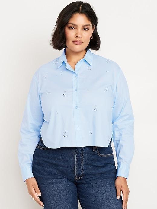 Embellished Cropped Button-Down Shirt Product Image