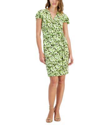 Women's Faux-Wrap Flutter-Sleeve Floral-Print Dress Product Image