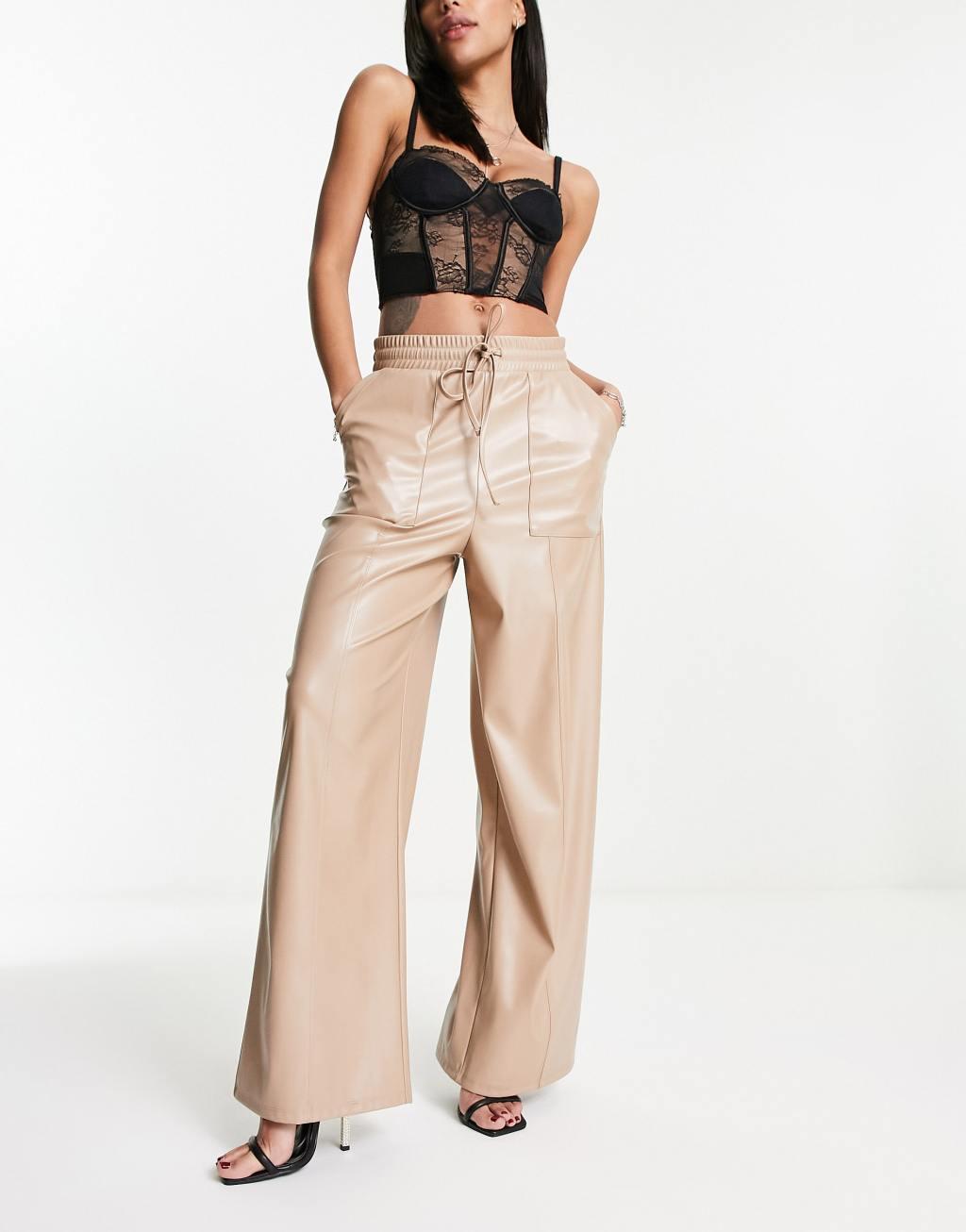 ASOS DESIGN PU wide leg sweatpants Product Image