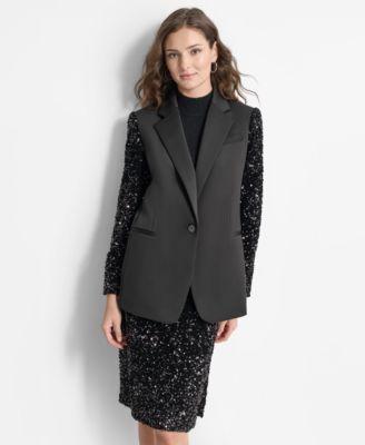 Women's Sequinned-Sleeve Single-Button Blazer Product Image