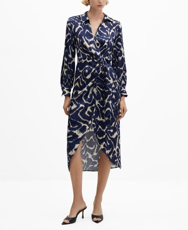 MANGO Twist Front Print Long Sleeve Shirtdress Product Image