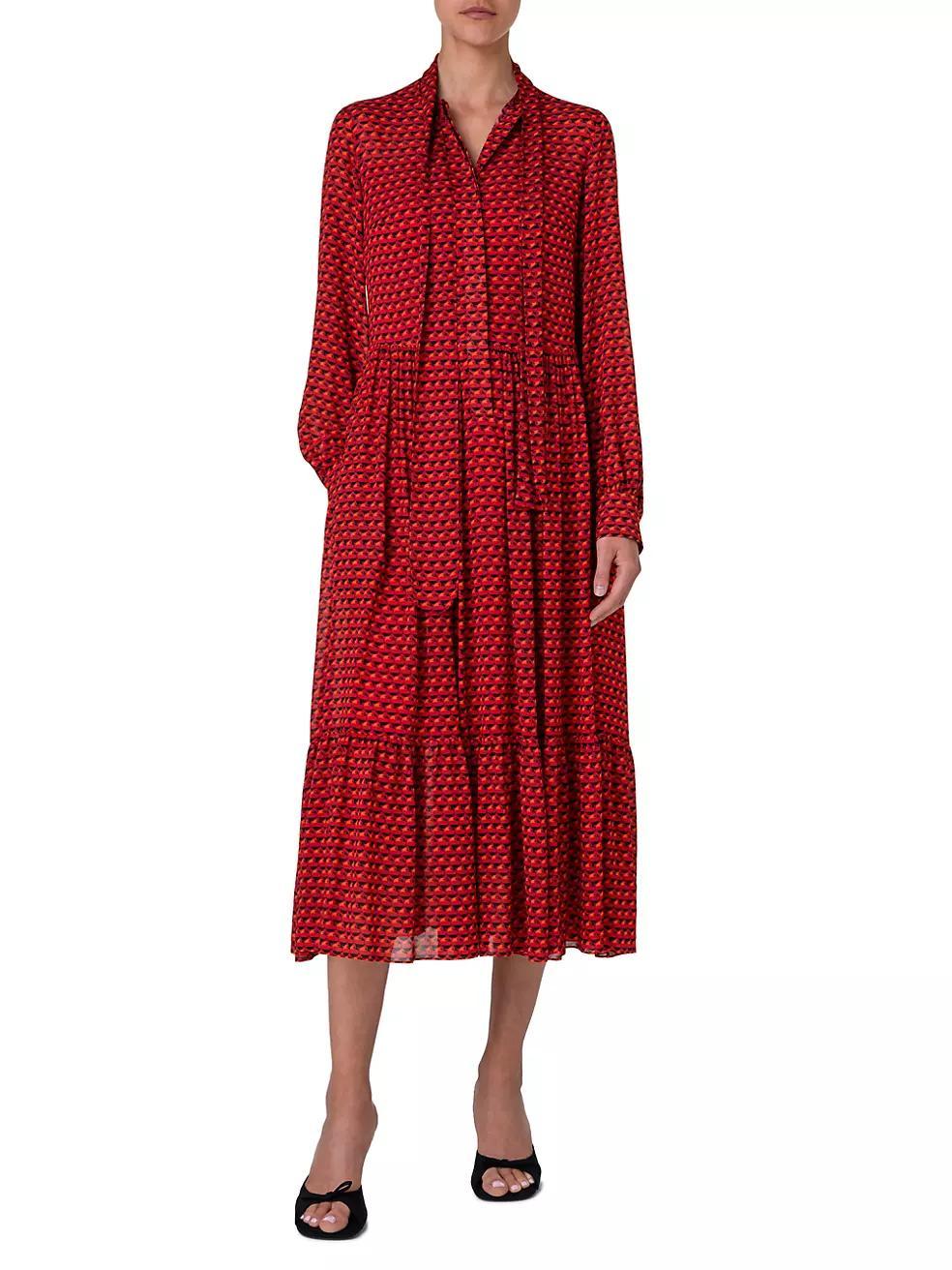 Pelican Dot Tieneck Midi-Dress Product Image