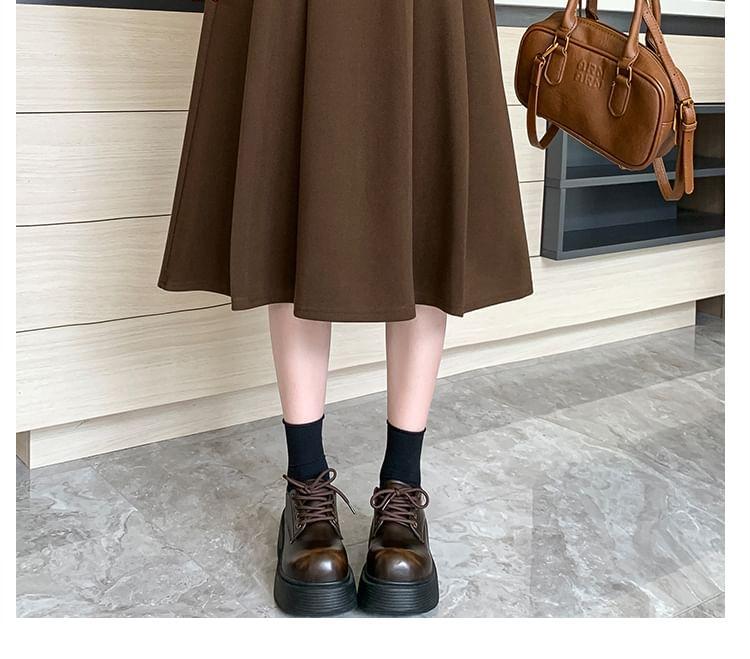 High Waist Plain Midi A-Line Skirt Product Image