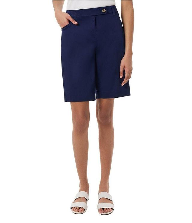 Jones New York Solid Cotton Sateen Flat Front Bermuda Shorts Product Image