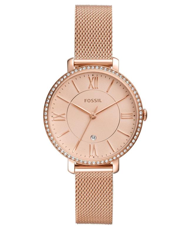 Fossil Womens Jacqueline Rose Gold-Tone Stainless Steel Mesh Bracelet Watch 36mm Product Image