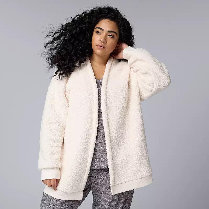 Plus Size Simply Vera Vera Wang Plush High-Pile Fleece Open-Front Cardigan, Womens Brown Product Image