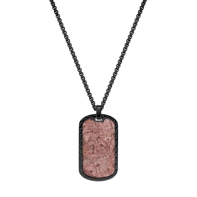 Mens LYNX Stainless Steel & Wood Dog Tag Pendant Necklace Product Image