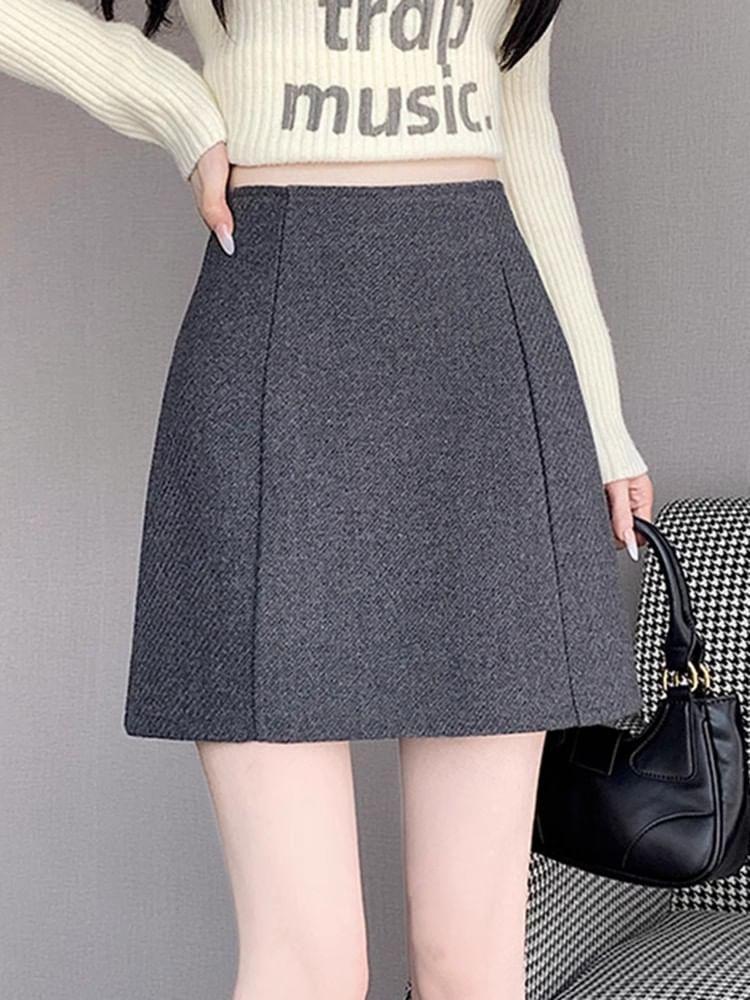 High Waist Plain Mini A-Line Skirt Product Image