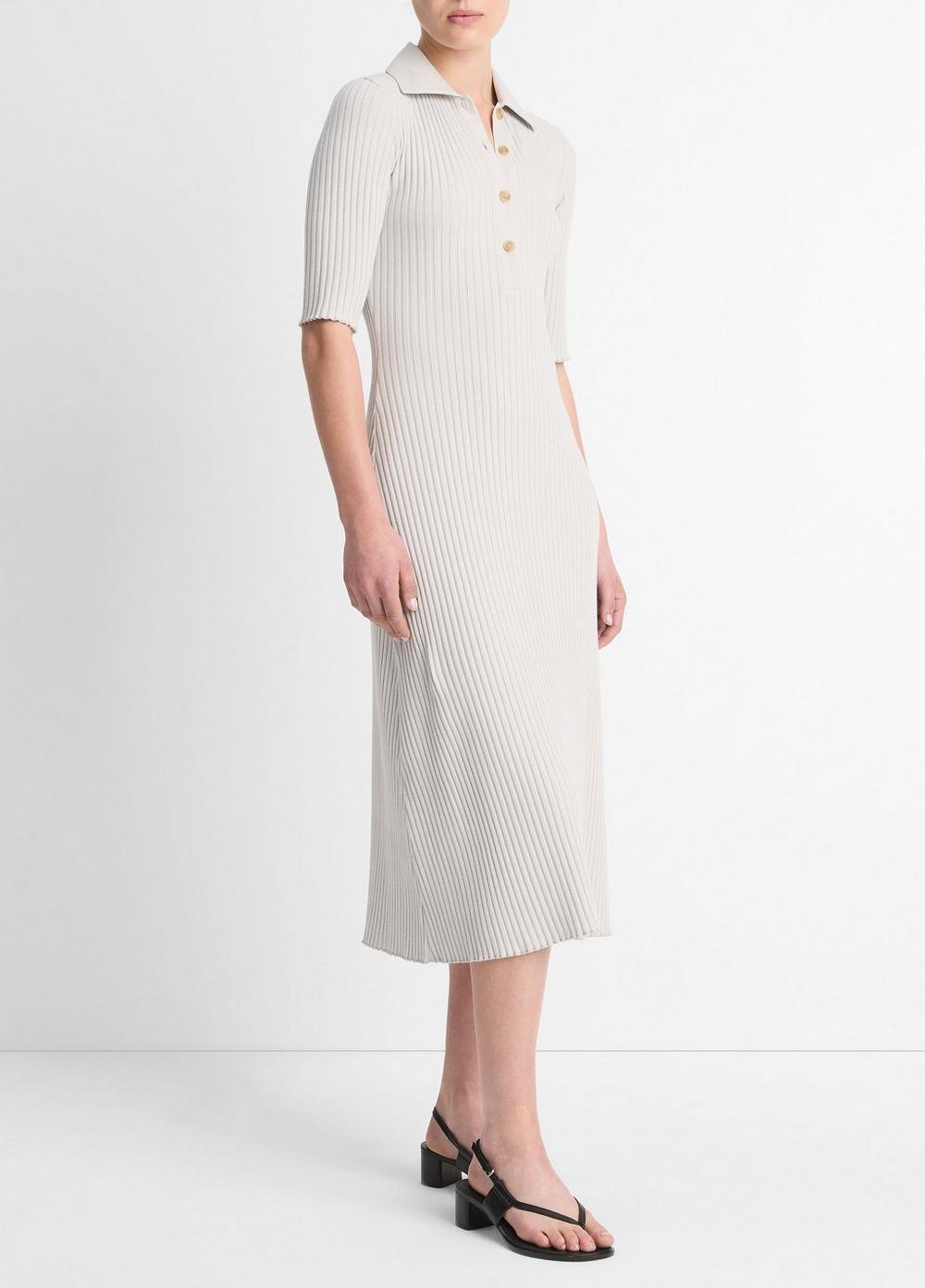 Ribbed Cotton-Blend Polo Dress Product Image