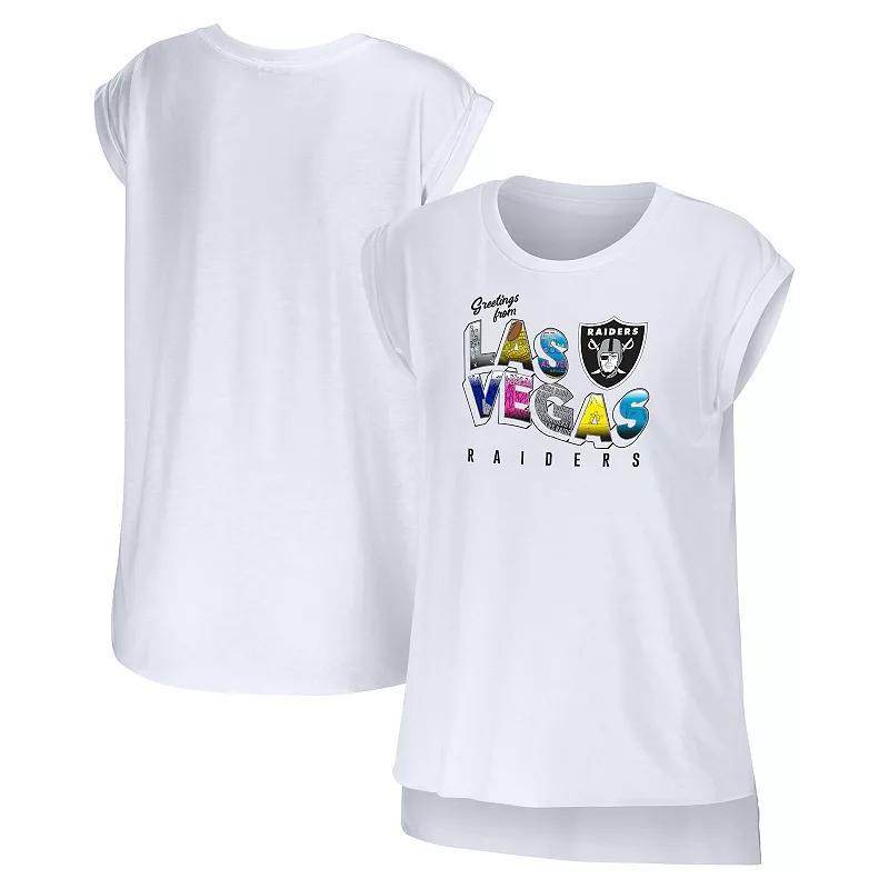 Womens WEAR by Erin Andrews White Las Vegas Raiders Greetings From Muscle T-Shirt Product Image