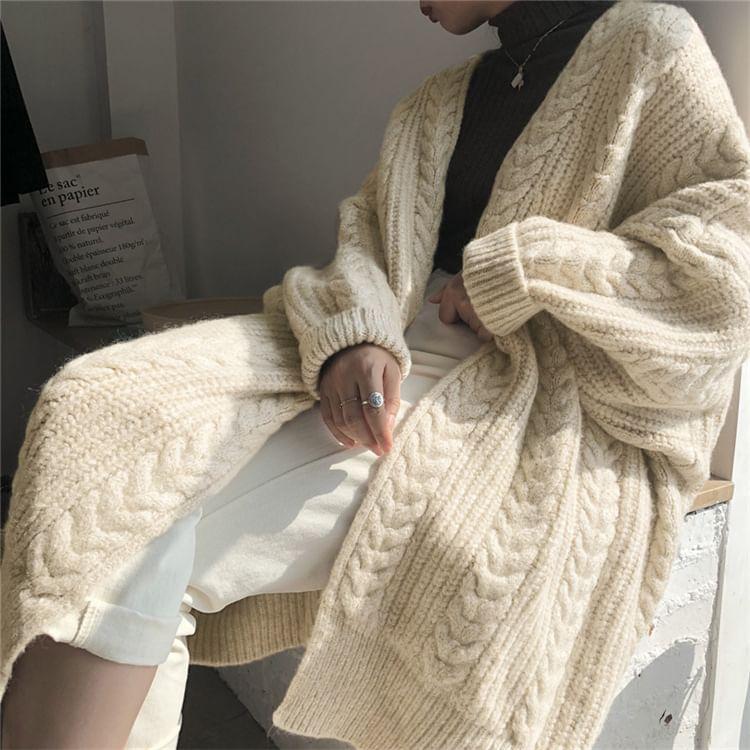 Cable Knit Long Open Front Cardigan product image