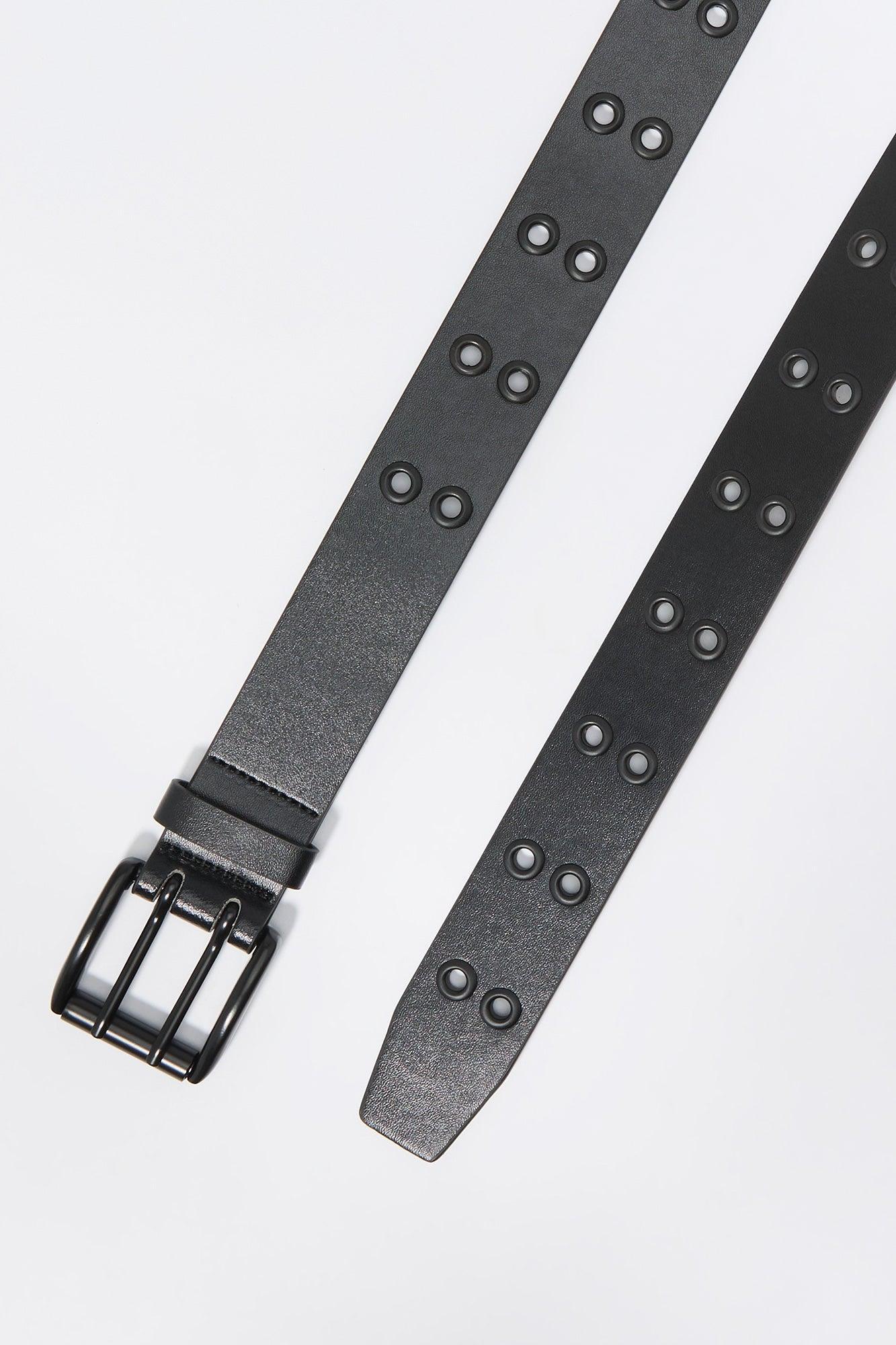 Black Faux Leather Grommet Belt Male Product Image