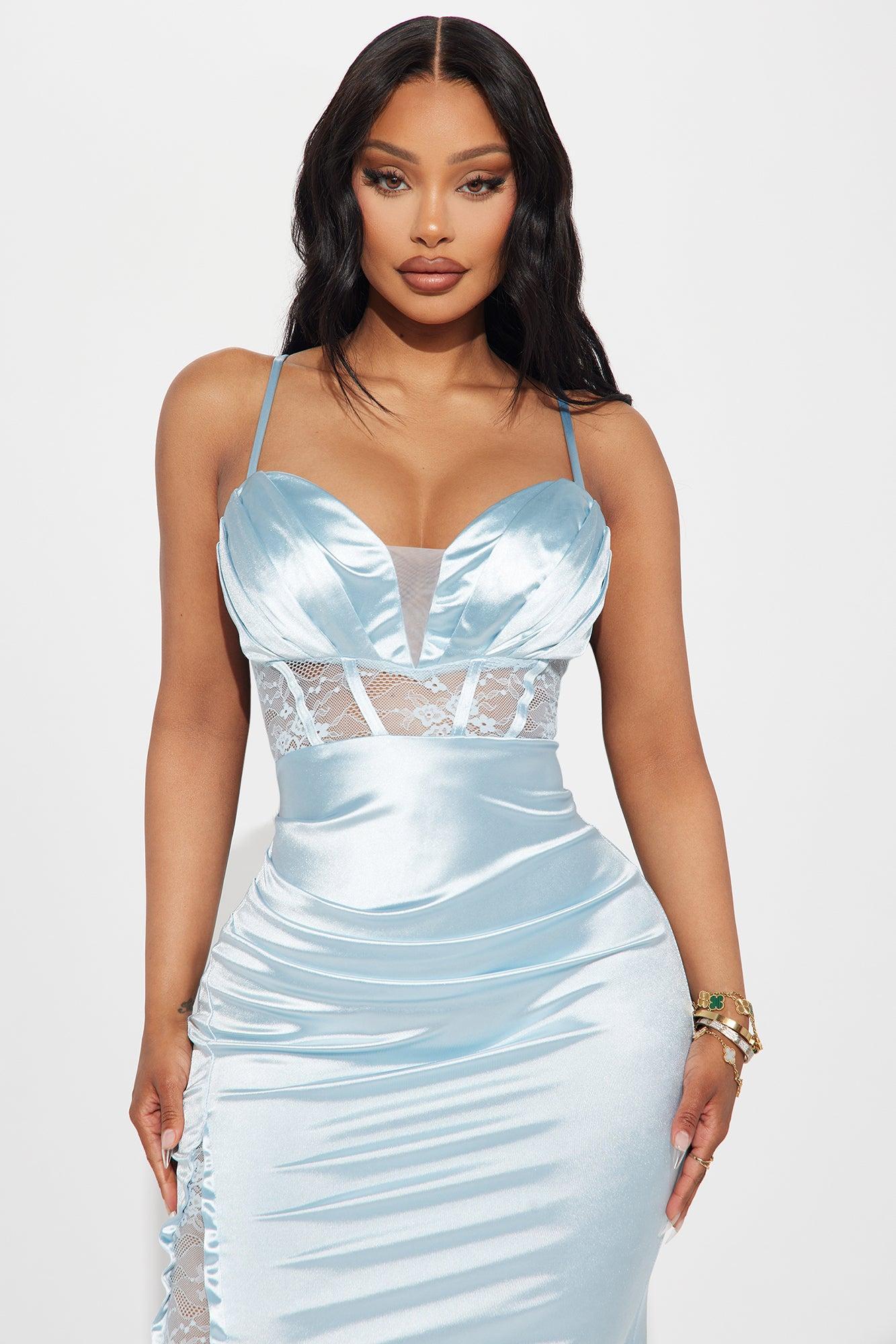 Lucinda Lace Satin Gown - Blue Product Image