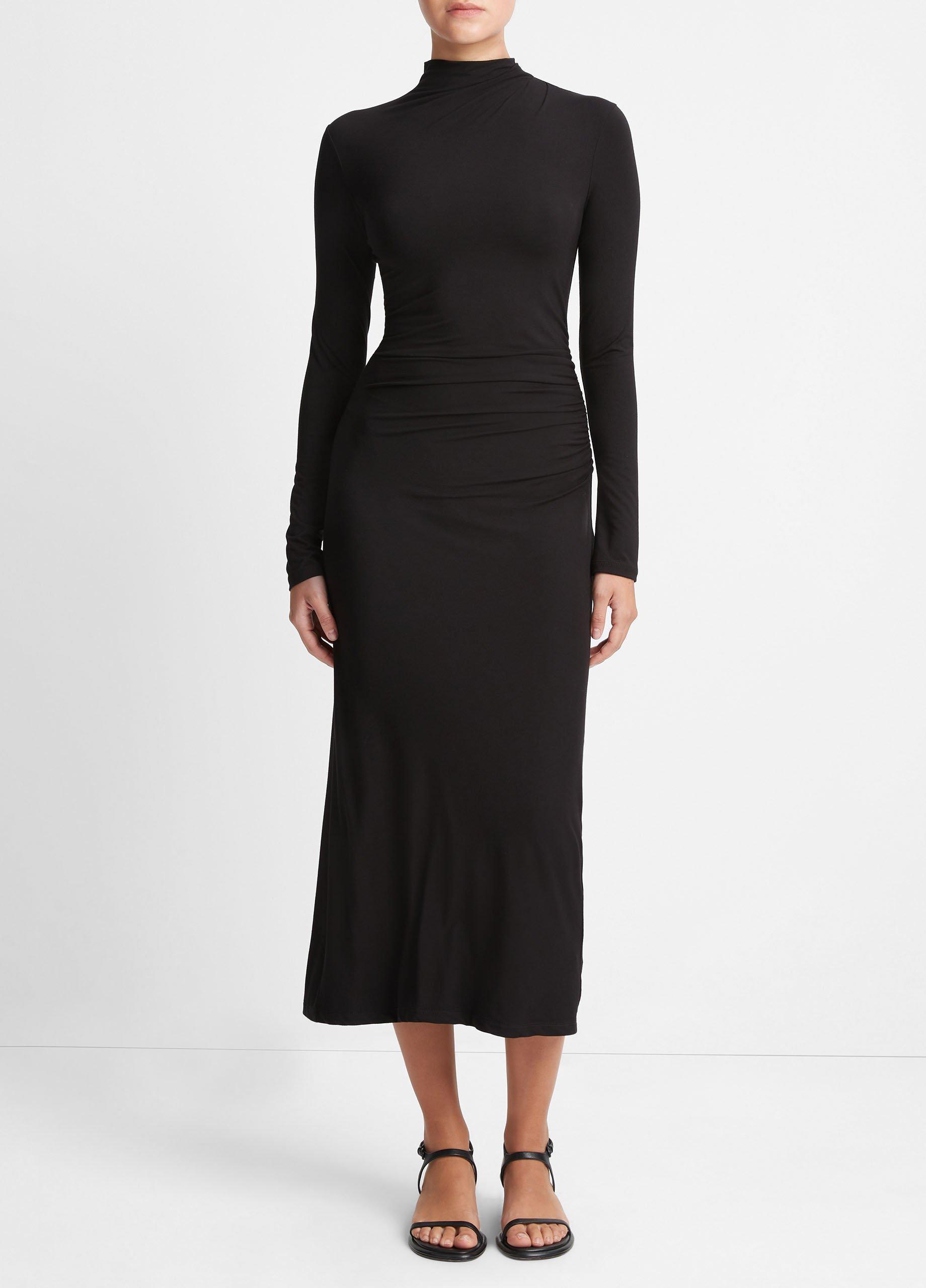 Ruched Long-Sleeve Turtleneck Dress Product Image