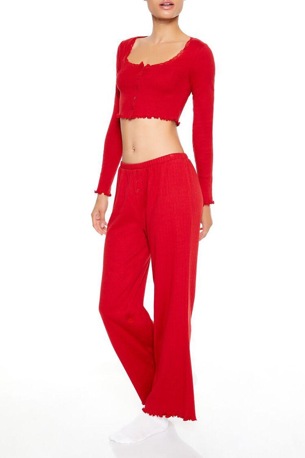 Lettuce-Edge Flare Pajama Pants | Forever 21 Product Image