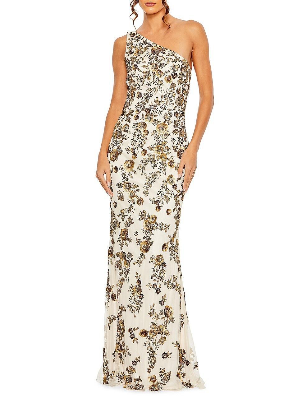 Womens Asymmetric Floral Beaded Gown Product Image