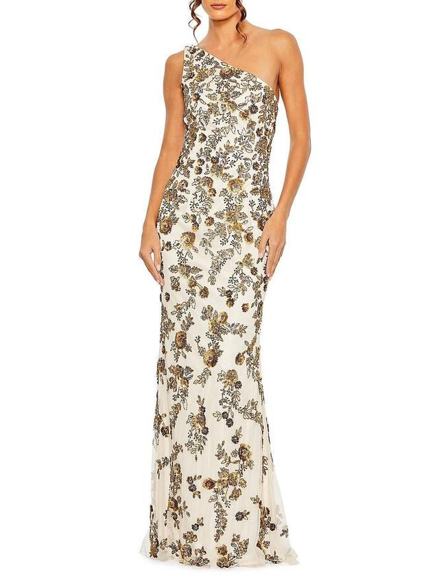 Womens Asymmetric Floral Beaded Gown Product Image