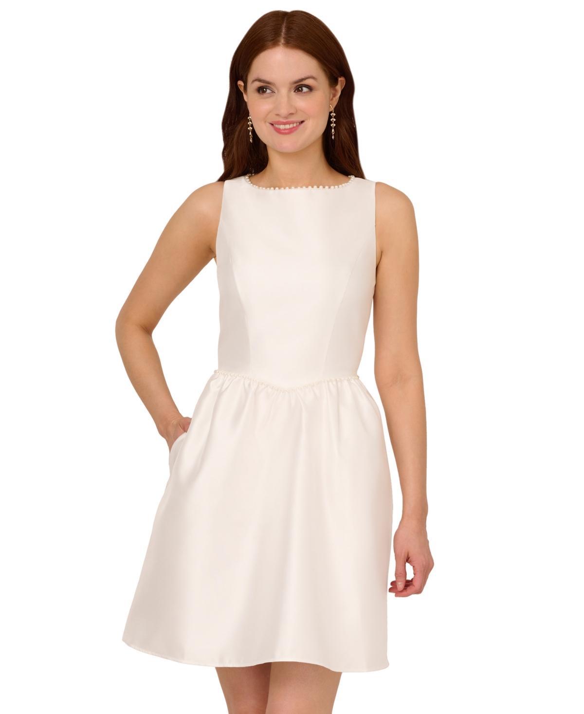 Adrianna Papell Womens Mikado Boat-Neck Fit & Flare Dress Product Image