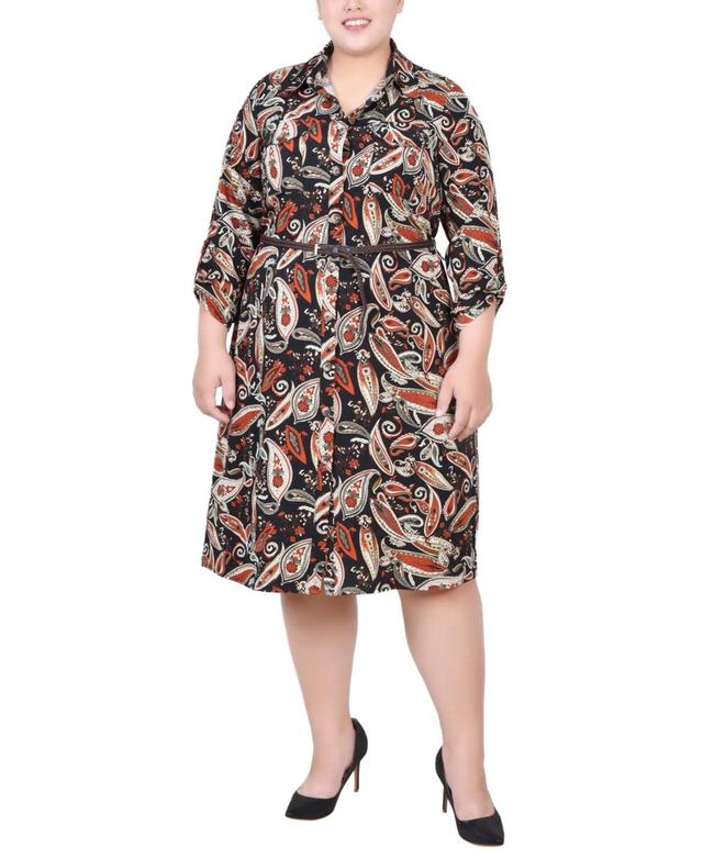 Ny Collection Plus Size 3/4 Roll Tab Sleeve Shirtdress Product Image