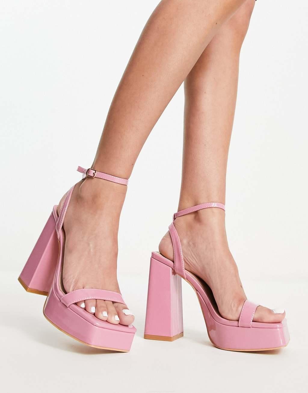 Glamorous platform heel sandals in pink patent Product Image