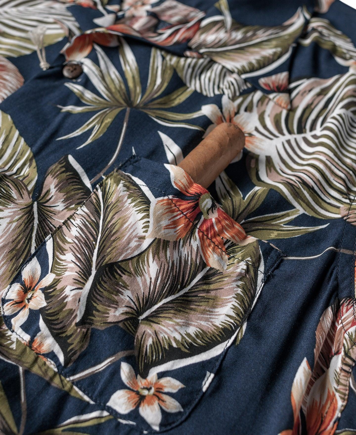 Plants & Flowers Pattern Aloha Shirt - Navy Product Image