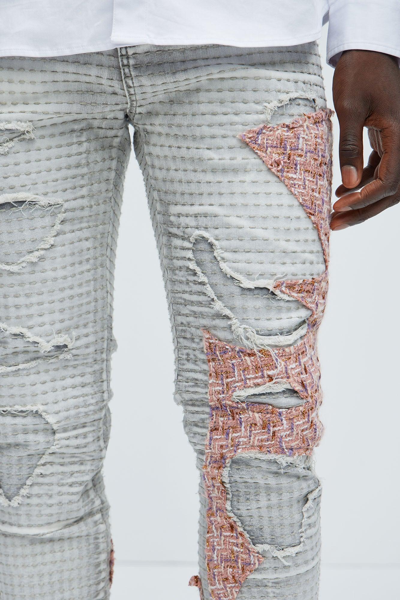 Ripped It And Fixed Stacked Skinny Flared Pants - Grey/combo Product Image