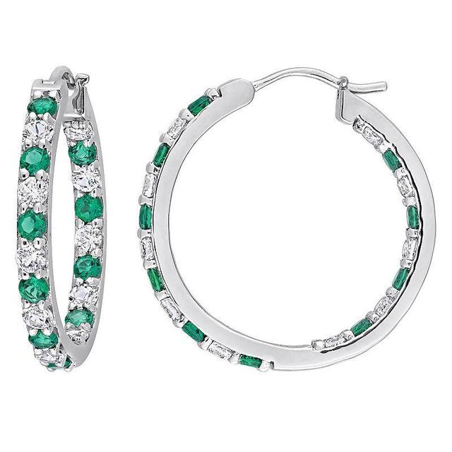 Stella Grace Sterling Silver Lab-Created Emerald & Lab-Created White Sapphire Inside-Outside Hoop Earrings, Womens, Green Product Image