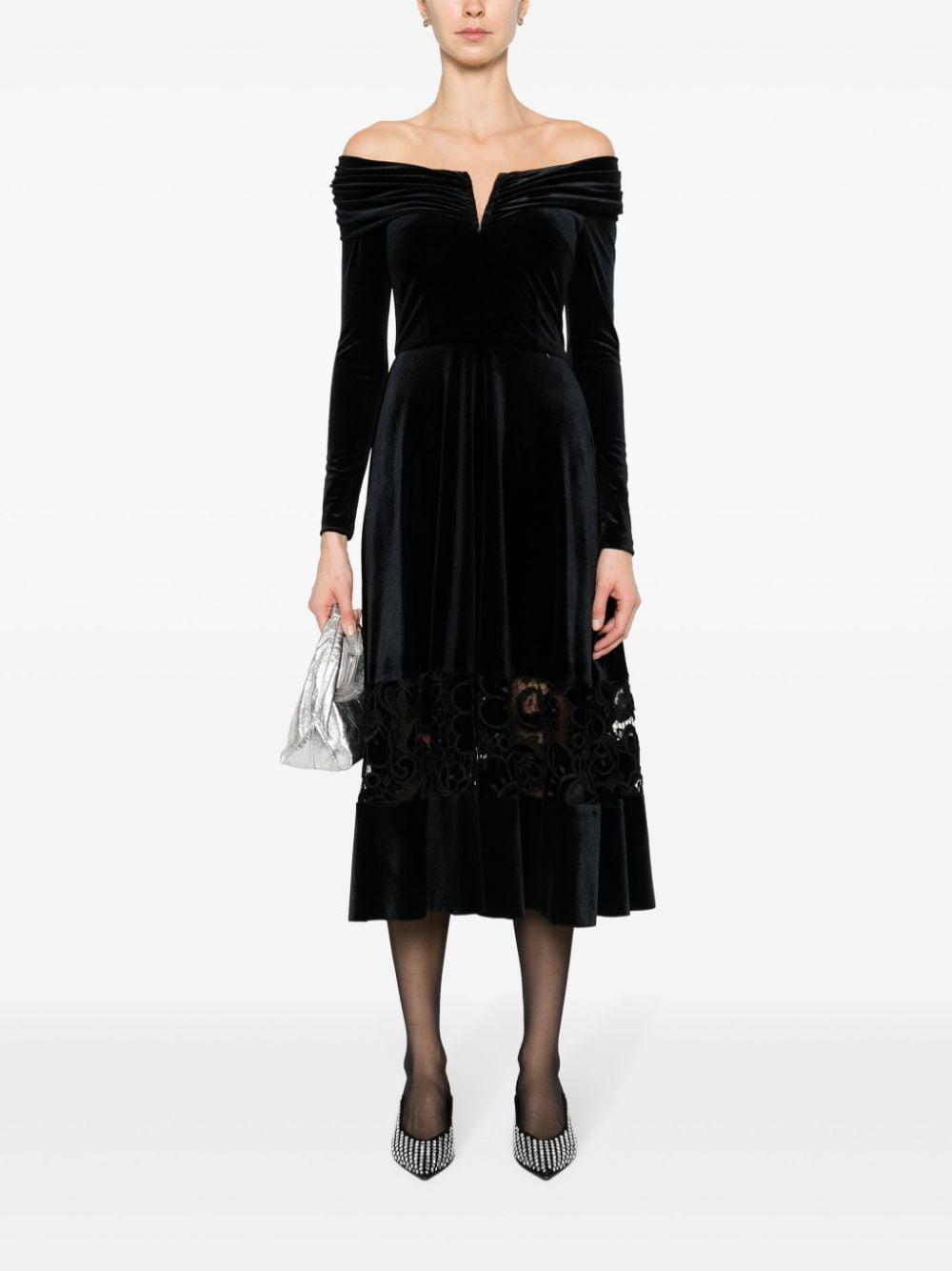 lace-detailing velvet-finish dress Product Image