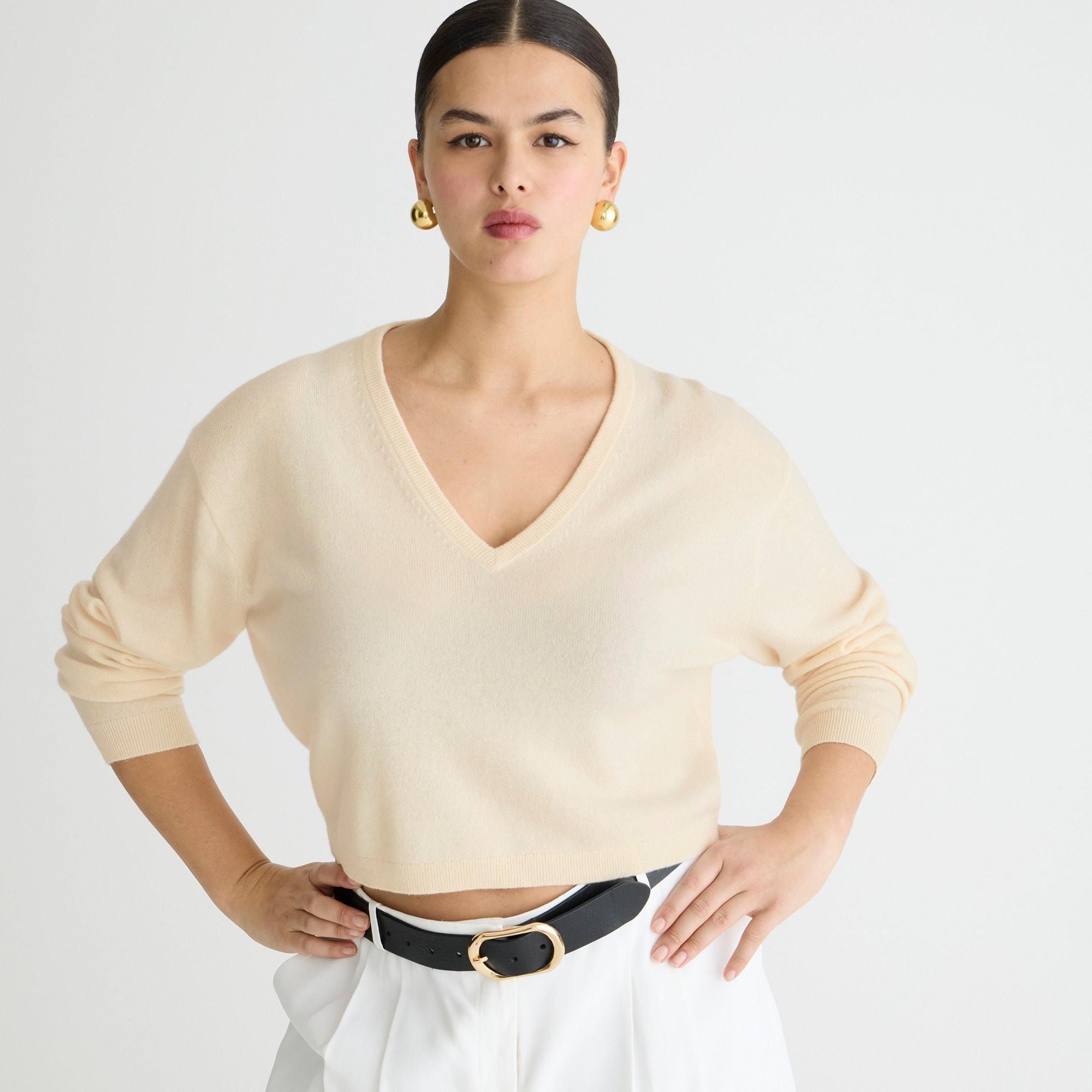 Cashmere relaxed cropped V-neck sweater Product Image