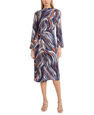 Donna Morgan Womens Tie-Waist Wavy-Print Dress Product Image