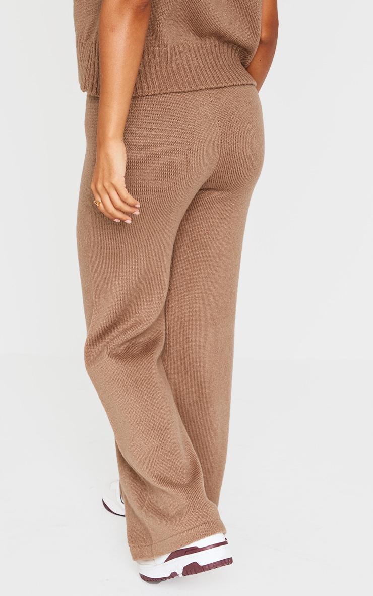 Petite Taupe Marl Soft Knit Wide Leg Pants Product Image