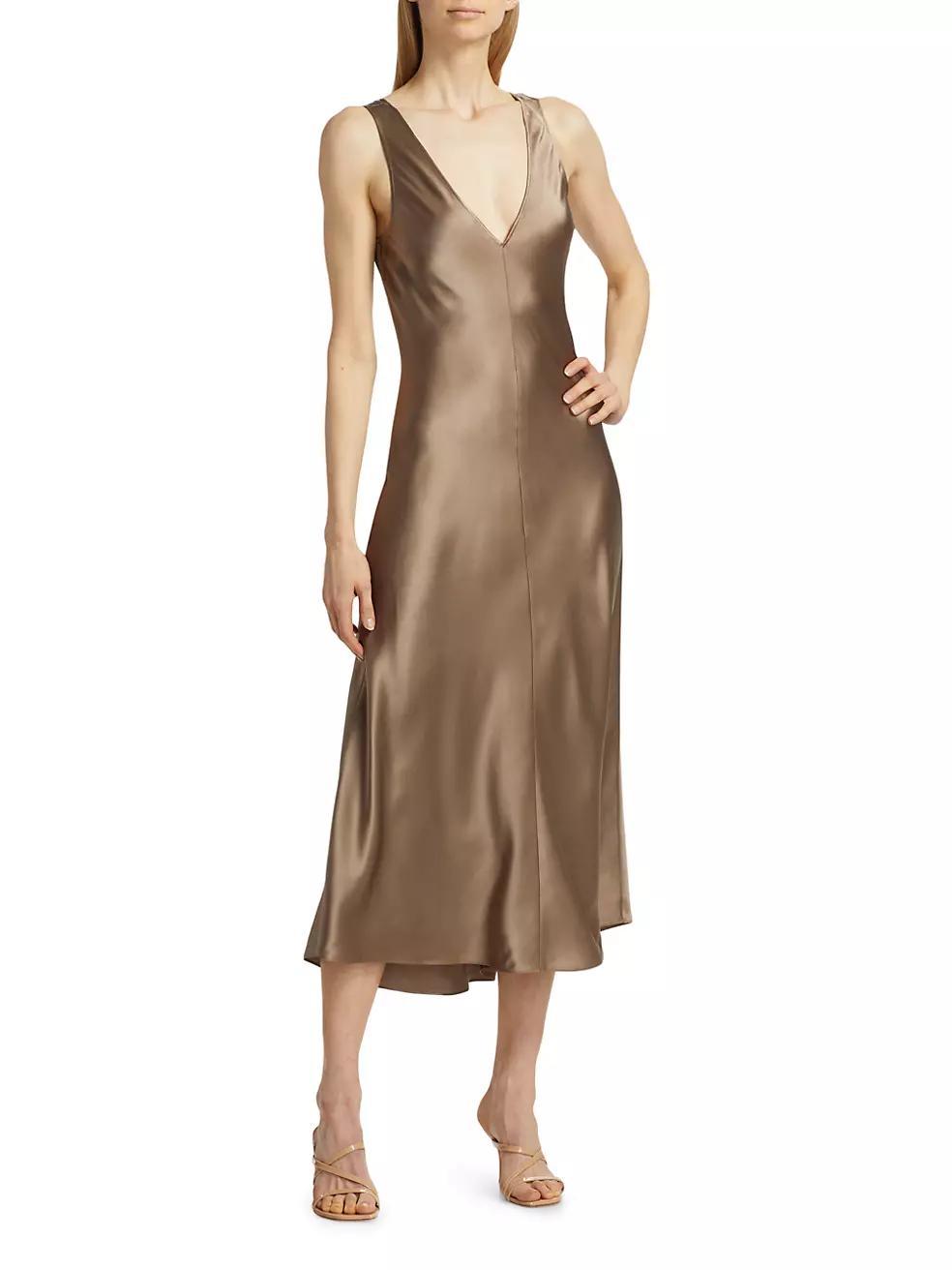 Savannah Silk Satin V-Neck Midi-Dress Product Image