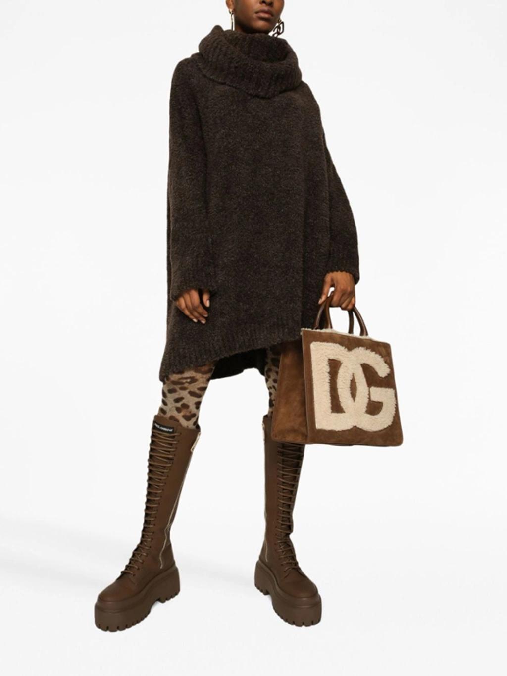 Logo-embroidered Shearling-detail Bag In Brown Product Image