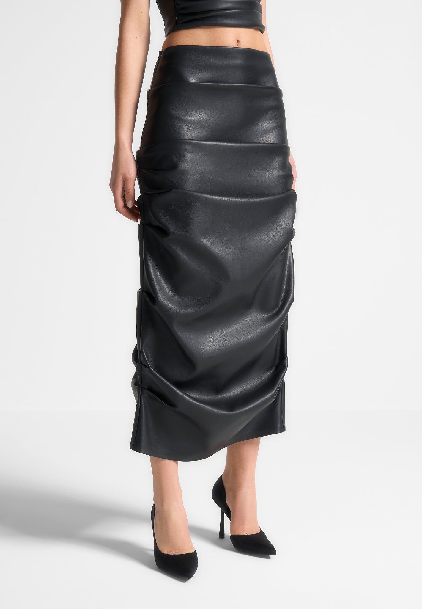 Tacked Leather Midaxi Skirt - Black Female Product Image