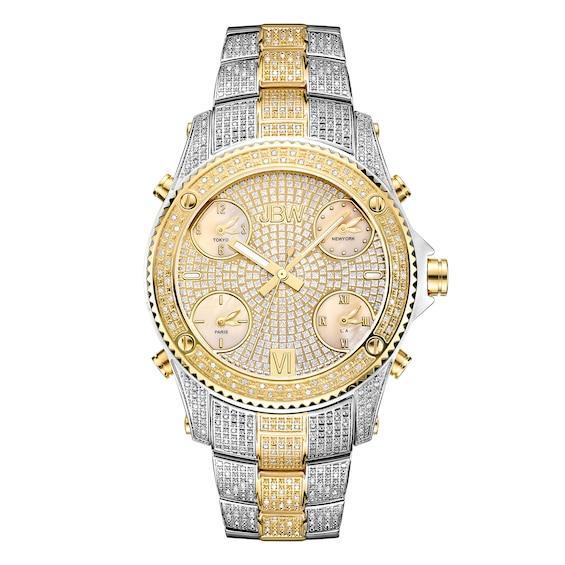 Men's JBW Jet Setter 2-1/3 CT. T.w. Diamond 18K Gold Plate Two-Tone Watch with Gold-Tone Dial (Model: Jb-6213-E) Product Image