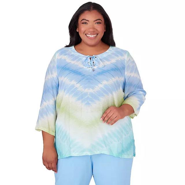 Plus Size Alfred Dunner Tie Dye Chevron Print Lace-Up Neck Tunic, Womens Product Image