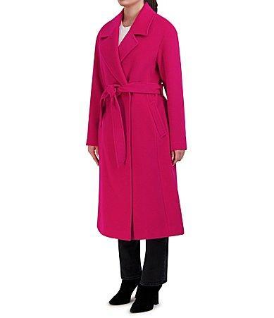 Cole Haan Long Sleeve Tie Front Oversized Wool Blend Wrap Coat Product Image