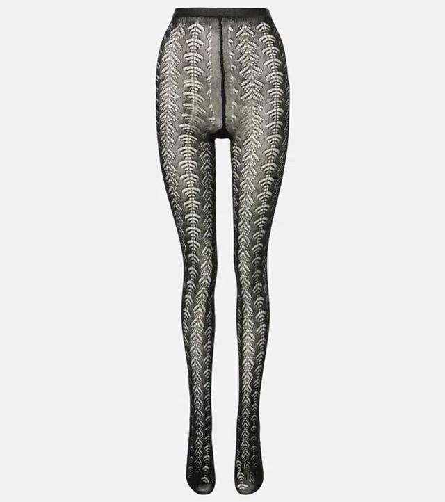 Cotton-blend Lace Tights In Black Product Image