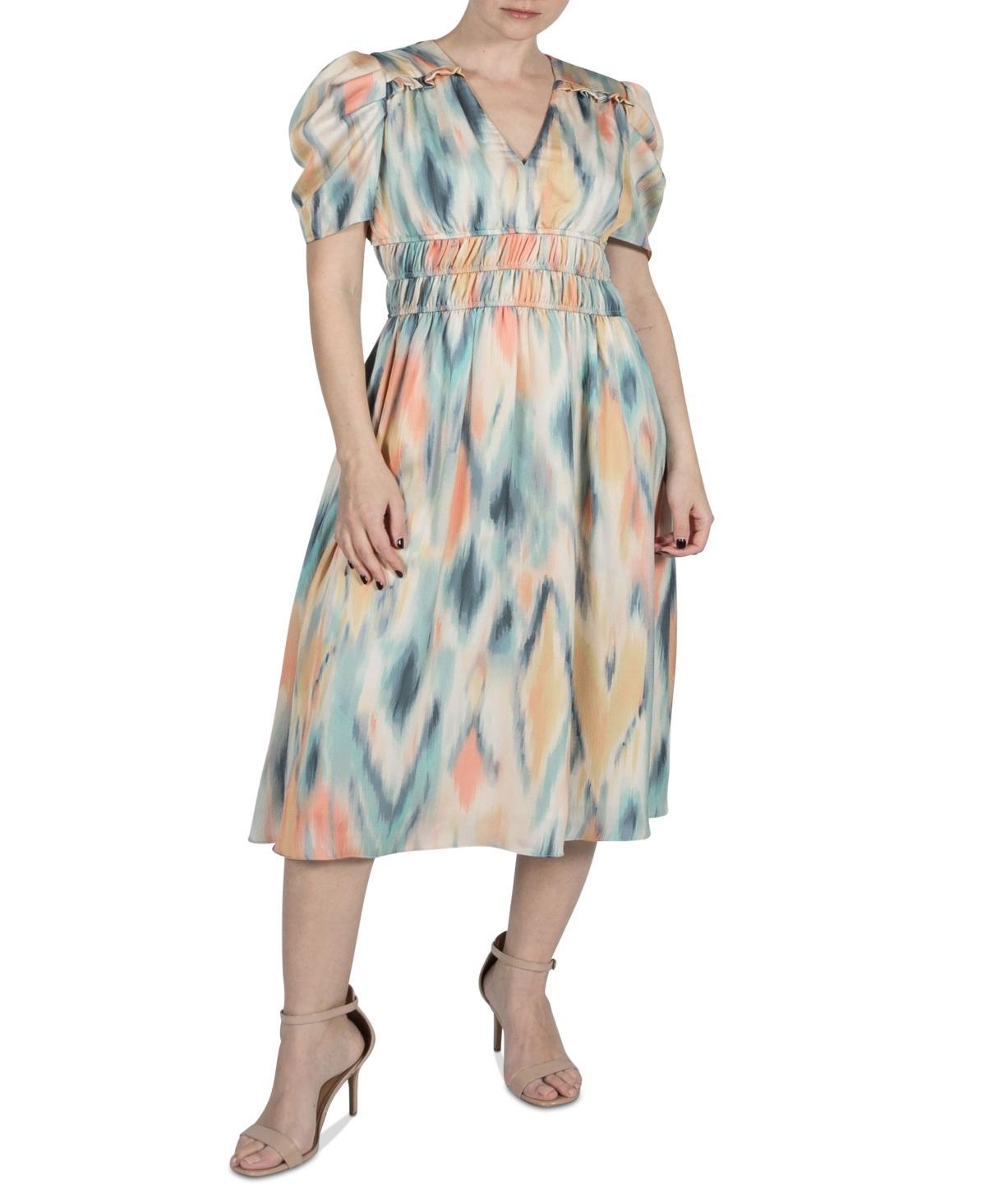 julia jordan Womens Printed Puff-Sleeve Midi Dress Product Image