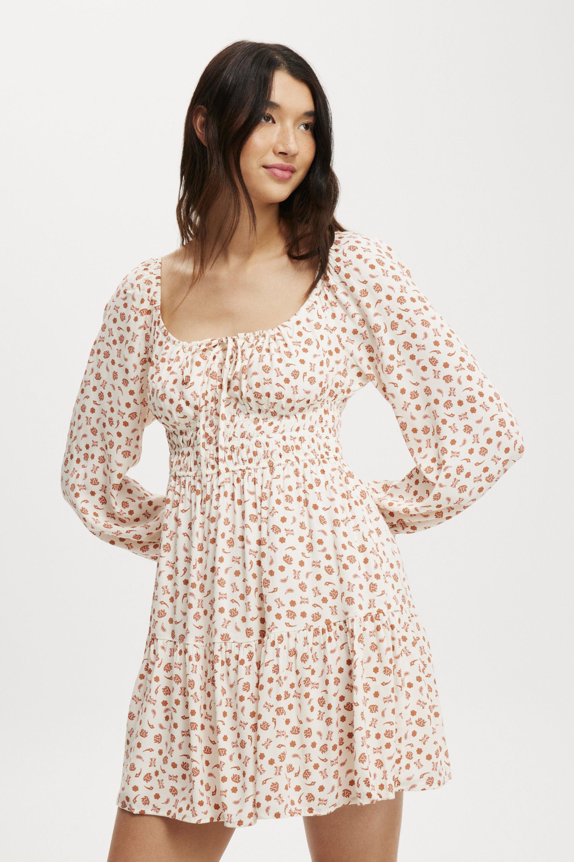 Cotton On Women - Valerie Long Sleeve Mini Dress - Paisley ditsy blondie Product Image