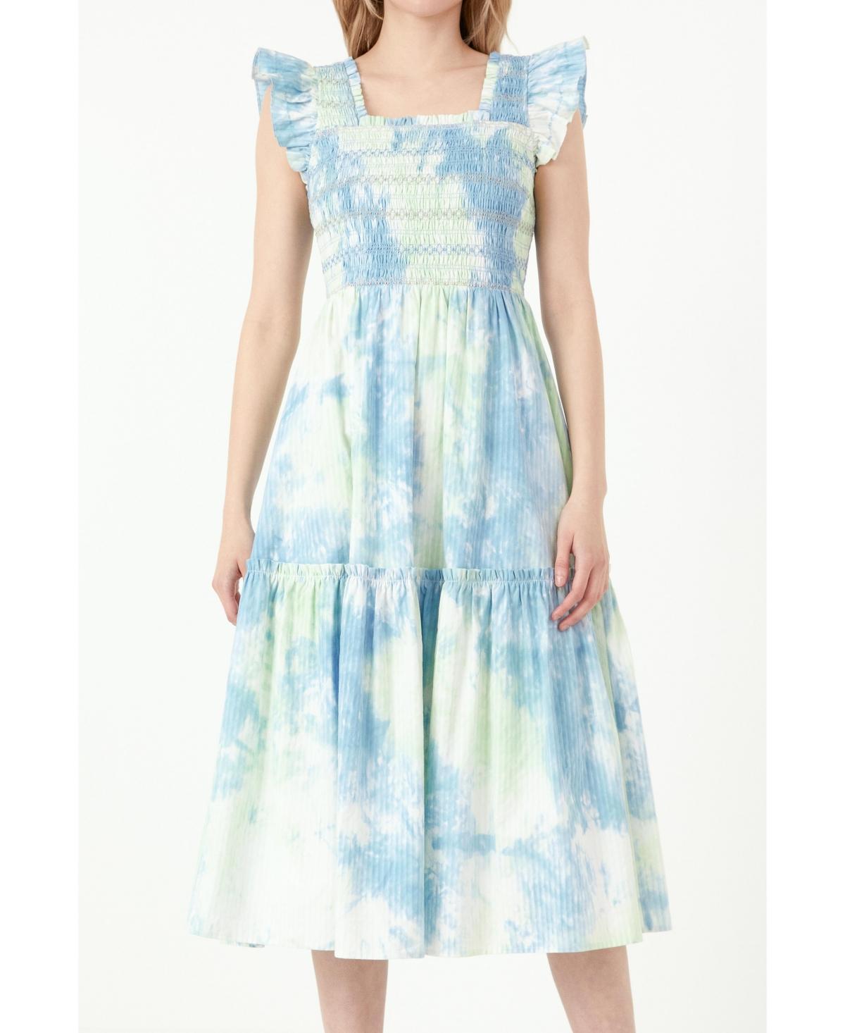 Free the Roses Womens Tie-dye Smocked Detail Midi Dress Product Image