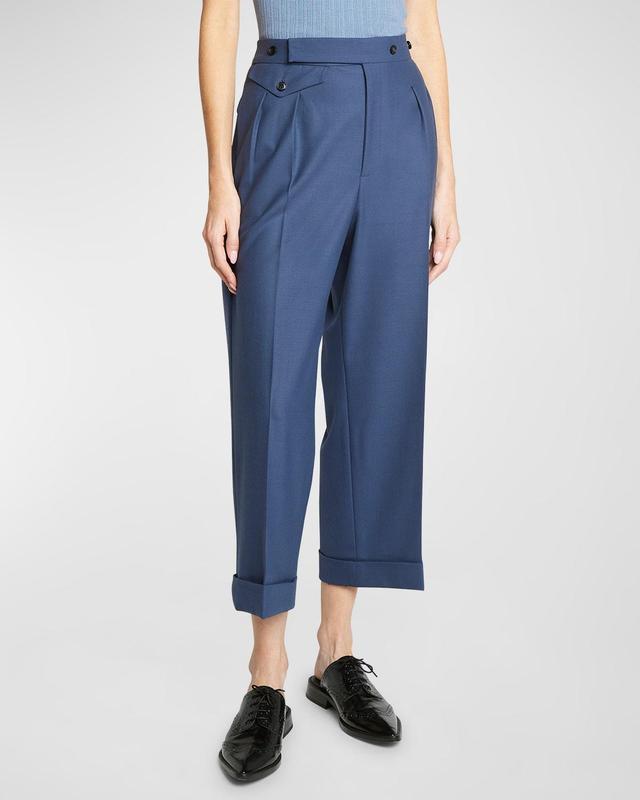 Mid-Rise Double-Pleated Wide-Leg Crop Trousers Product Image