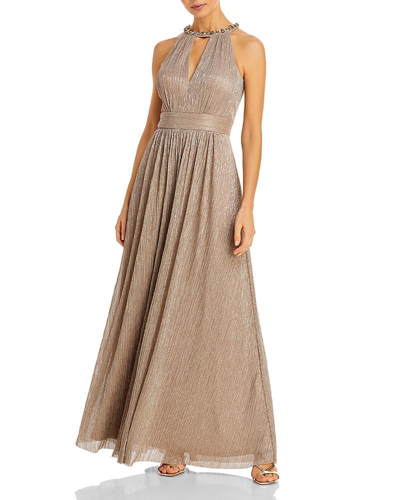 Eliza J Shimmering Cutout Halter Gown Product Image