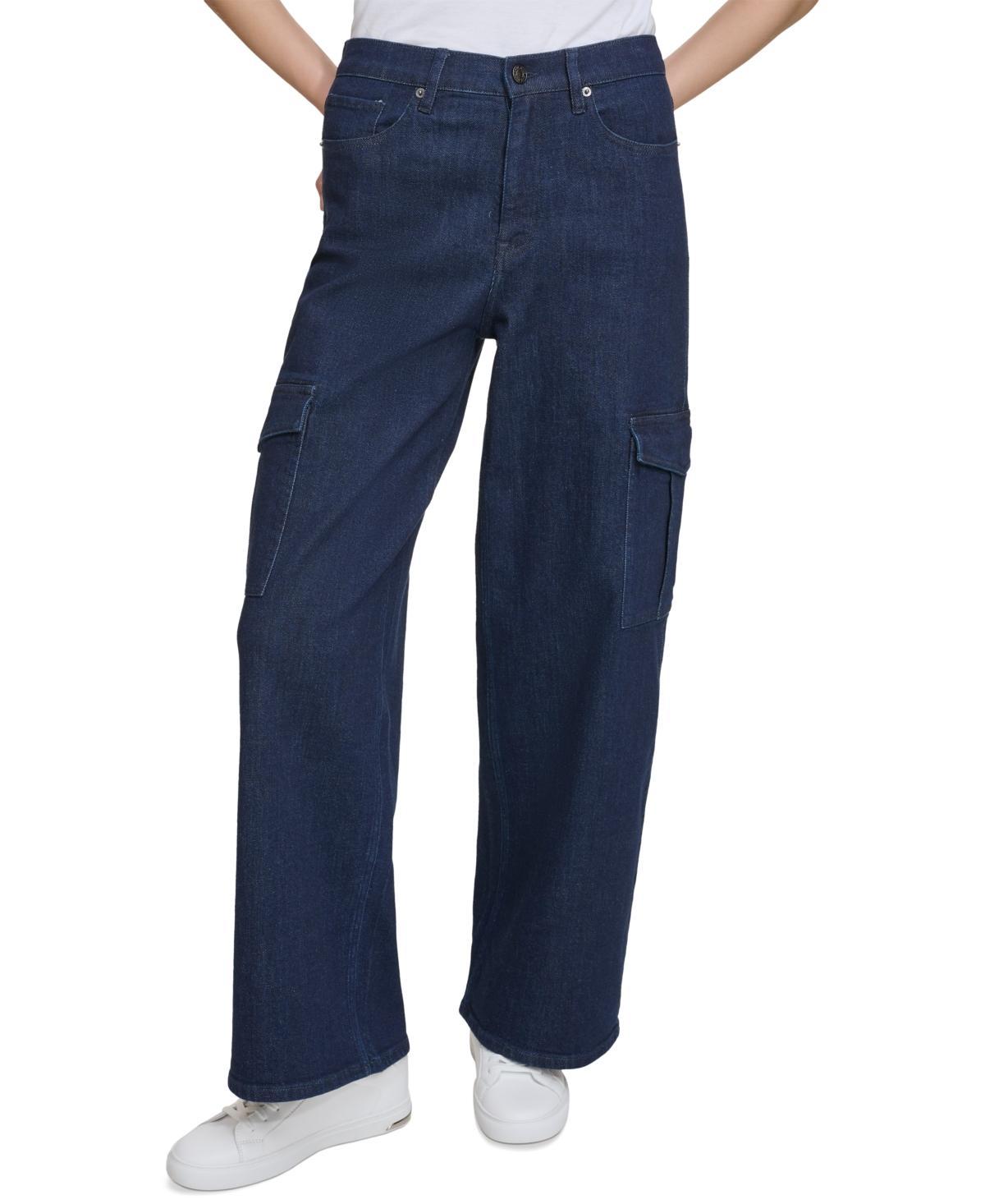 Dkny Jeans Womens High-Rise Wide-Leg Cargo Jeans Product Image