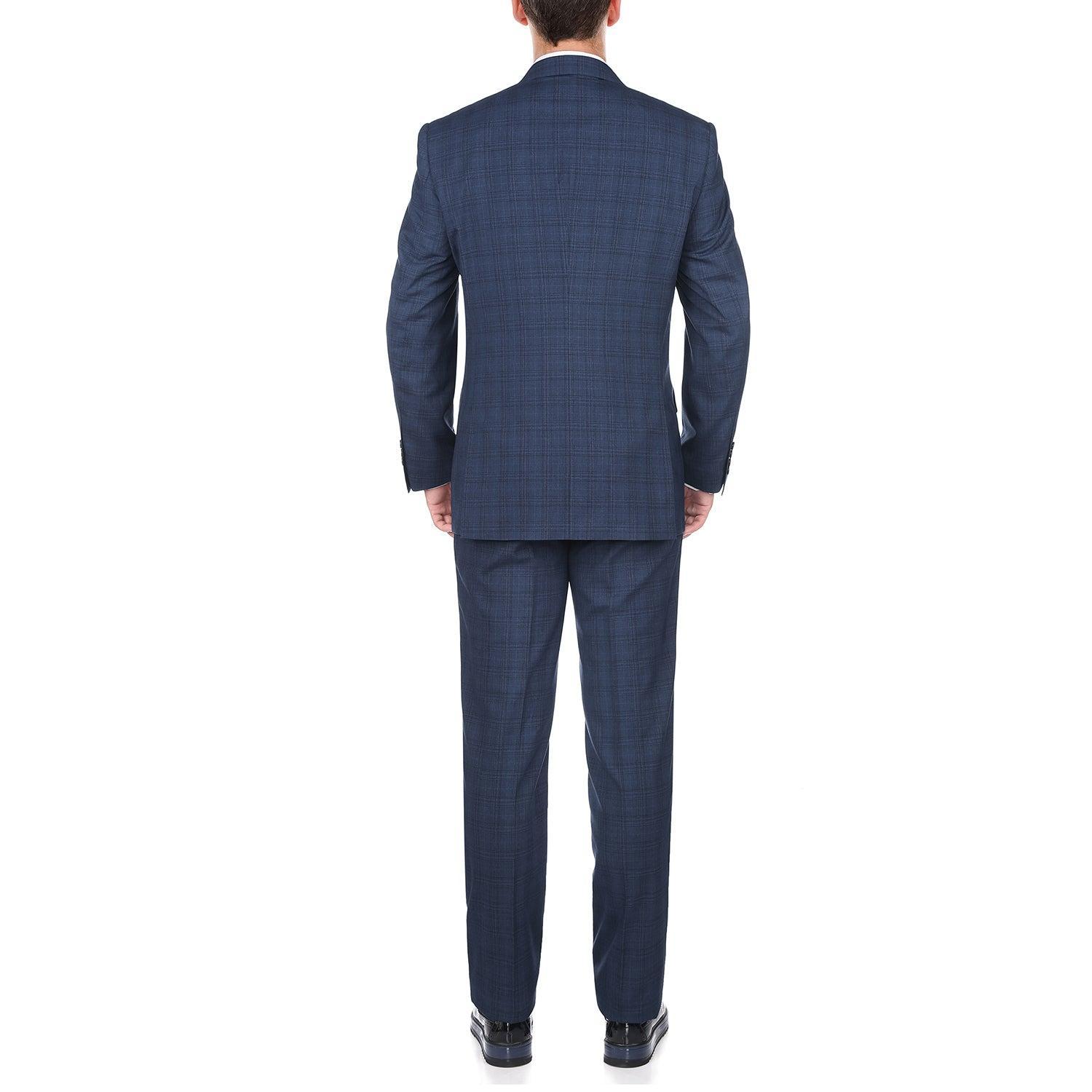 San Gemini Collection - 3 Piece Suit 2 Buttons Blue Glen Plaid Regular Fit Product Image