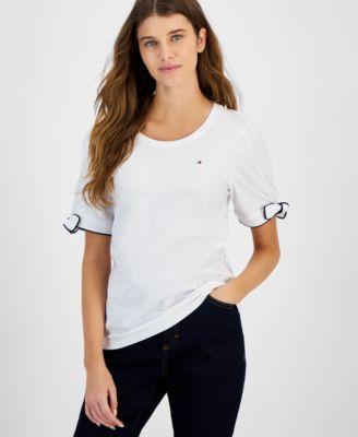 Women's Crewneck Short-Sleeve Tie-Cuff Top Product Image