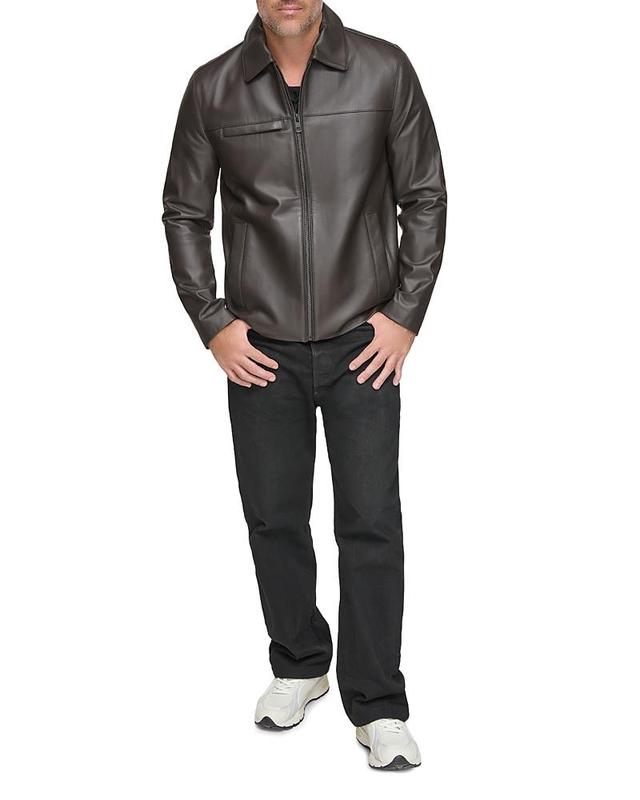 Mens Classic Leather Patch Jacket in Denim Product Image