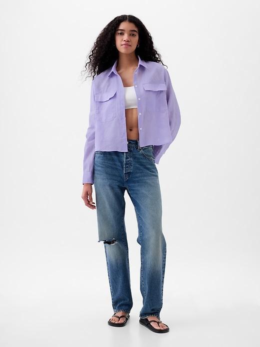 100% Linen Cropped Shirt Product Image