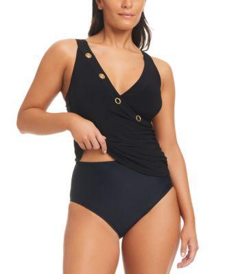 Beyond Control Womens Grommet Detail Tankini Top High Waist Bikini Bottoms Product Image