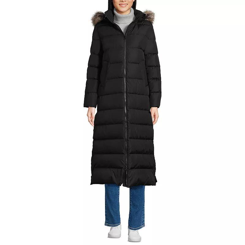 Petite Lands End Down Puffer Faux Fur Trim Hooded Long Winter Parka Coat, Womens Product Image